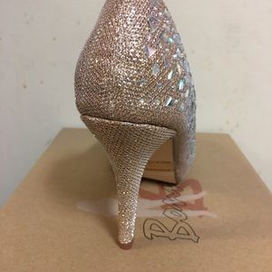 BRAND NEW WITH BOX. Open toe champagne party heels